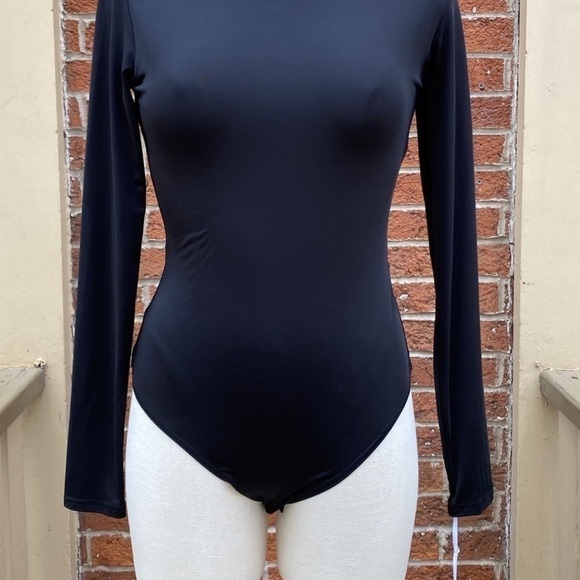 𝅺AMANDA UPRICHARD Black Elvin long sleeve bodysuit mock turtleneck gold snaps S - Picture 4 of 8